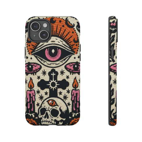 Gothic Faux Crochet Phone Case - Whimsigoth Evil Eye Skull Cover