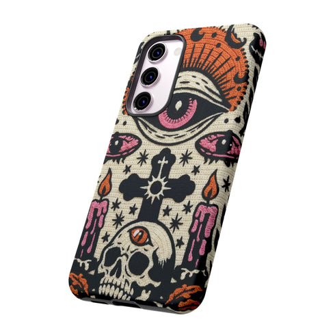 Gothic Faux Crochet Phone Case - Whimsigoth Evil Eye Skull Cover