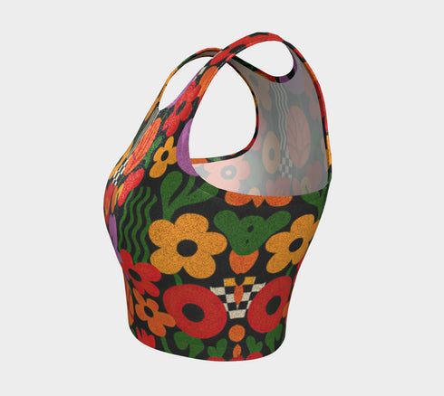 Floral Crop Top – Psychedelic 70s Retro Racerback Tank With UV Protection