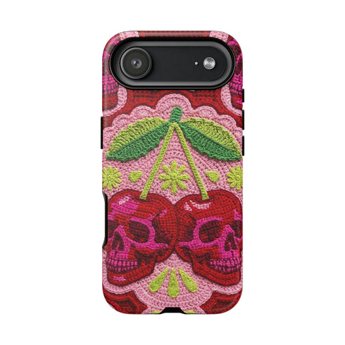Faux Crochet Cherry Skull Phone Case | Pastel Goth Macabre Matte Cover