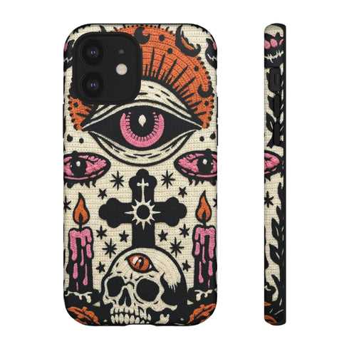 Gothic Faux Crochet Phone Case - Whimsigoth Evil Eye Skull Cover