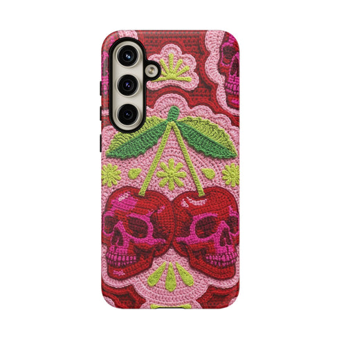 Faux Crochet Cherry Skull Phone Case | Pastel Goth Macabre Matte Cover