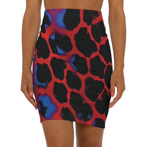 Electric Camo Fitted Mini Skirt in Red