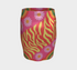 Form-fitting mini skirt featuring a vibrant, retro-inspired maximalist pattern. The design showcases a diagonal hot pink band filled with white and yellow daisies, contrasting against a bold background of wavy, abstract red and yellow flame-like stripes. The bottom edge includes curved color blocks of green and orange. Made of a smooth, stretchy fabric with a mid-rise elastic waistband, hitting at mid-thigh. Available in both a matte black-light reactive finish and a metallic glitter finish.