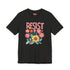 Black unisex t-shirt with "Resist" in bold, embroidered-style floral print. Political activism shirt with a vintage, handcrafted feel.