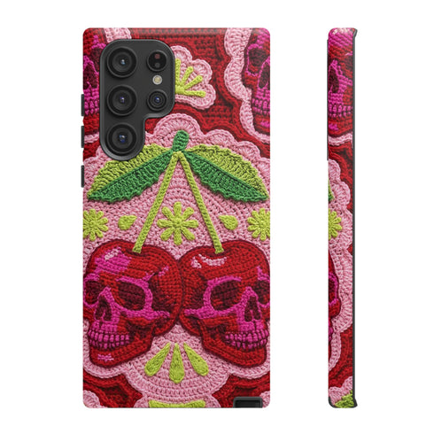 Faux Crochet Cherry Skull Phone Case | Pastel Goth Macabre Matte Cover