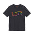 Election 2024 t-shirt with "VOTE" printed in large, colorful letters. Each letter features a different color from the rainbow spectrum, styled in a groovy 70s-inspired font.