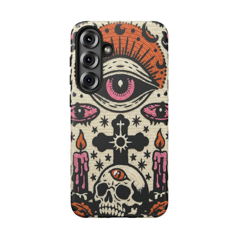 Gothic Faux Crochet Phone Case - Whimsigoth Evil Eye Skull Cover
