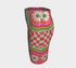 A vibrant bodycon mini skirt featuring a structured grid of retro geometric medallions. The pattern includes concentric circles in red, yellow, and blue, stylized daisy flower motifs, and red and white checkered squares. The skirt has a high-waist elastic band and a smooth, matte performance knit texture. The background is a neutral off-white. This maximalist design utilizes saturated primary colors to create a 70s-inspired psychedelic aesthetic. No purple or navy is present in the print.