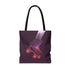 Retro roller skate tote bag by Honey Dazed featuring a neon-style pink and purple line art skate design glowing with a vintage 80s vibe. The bag is made of durable polyester with a soft canvas-like texture and black handles. Available in three sizes—13x13, 16x16, and 18x18 inches—perfect for daily use, travel, or gifting. Stylish, lightweight, and bold with a roller derby aesthetic for alt fashion lovers and retro accessory fans.