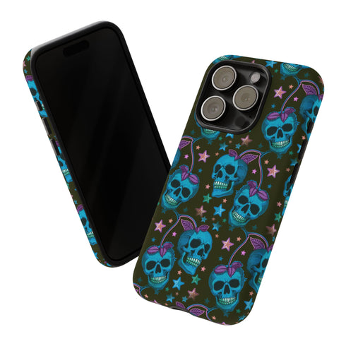 Skull Cherry Phone Case in Blue