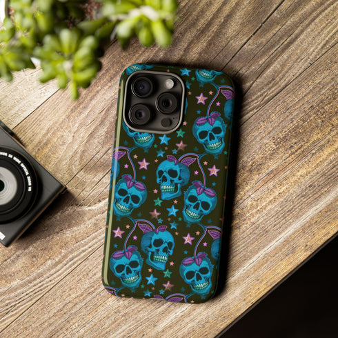 Skull Cherry Phone Case in Blue