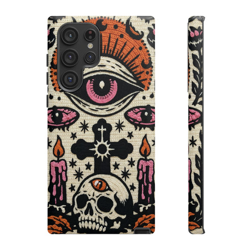 Gothic Faux Crochet Phone Case - Whimsigoth Evil Eye Skull Cover