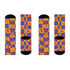 Yellow and Purple checkerboard socks with cherry print. Retro-inspired design.