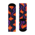 Black crew socks featuring a fiery red, orange, and purple lava-lamp-inspired wave pattern.