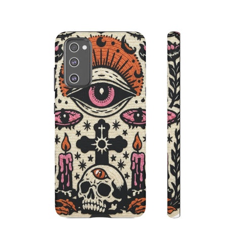 Gothic Faux Crochet Phone Case - Whimsigoth Evil Eye Skull Cover