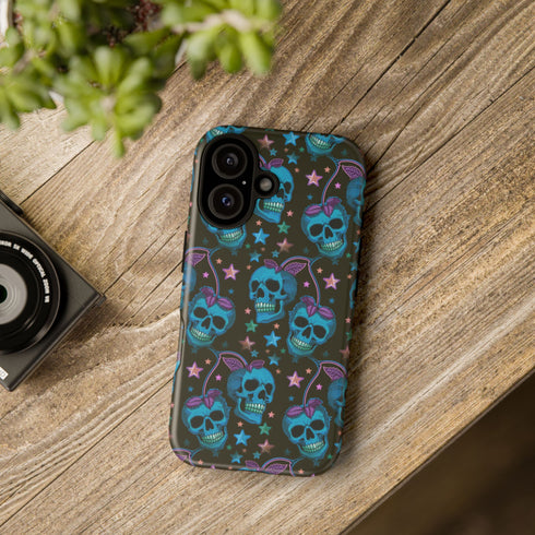 Skull Cherry Phone Case in Blue