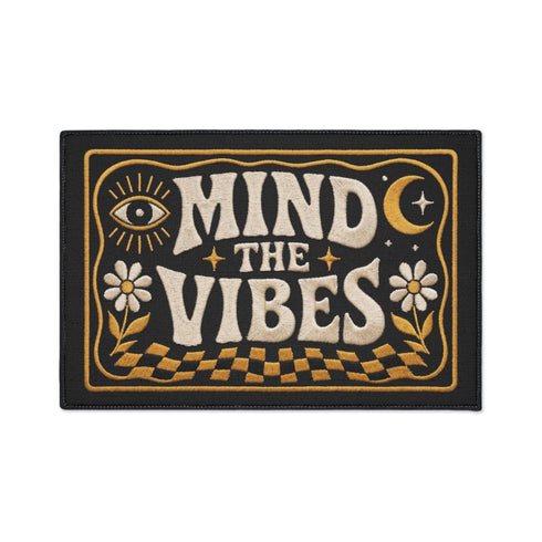 Mind The Vibes Checkerboard Welcome Doormat