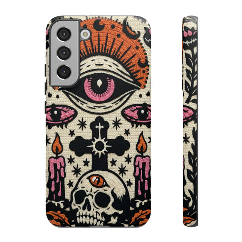 Gothic Faux Crochet Phone Case - Whimsigoth Evil Eye Skull Cover