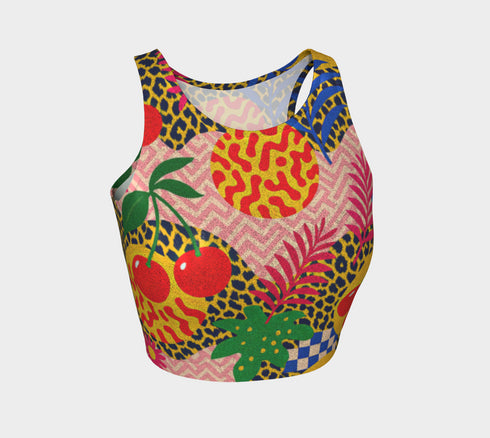 Cherry Leopard Crop Top - Bold Festival Tropical Tank With UPF 50 Sun Protection