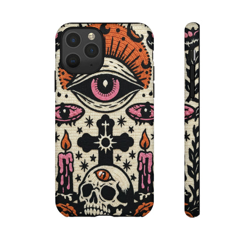 Gothic Faux Crochet Phone Case - Whimsigoth Evil Eye Skull Cover
