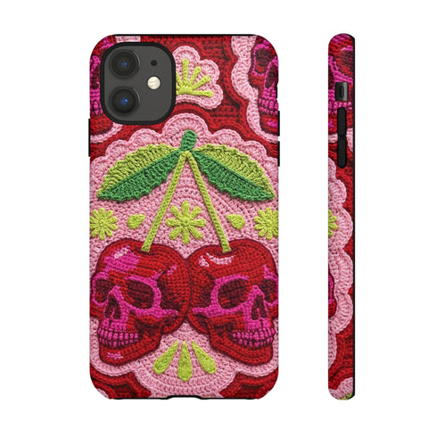 Faux Crochet Cherry Skull Phone Case | Pastel Goth Macabre Matte Cover