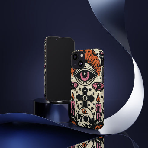 Gothic Faux Crochet Phone Case - Whimsigoth Evil Eye Skull Cover