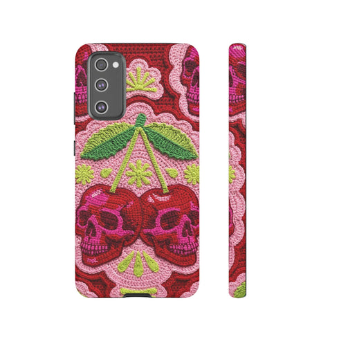 Faux Crochet Cherry Skull Phone Case | Pastel Goth Macabre Matte Cover
