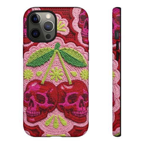 Faux Crochet Cherry Skull Phone Case | Pastel Goth Macabre Matte Cover