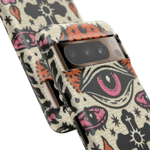 Gothic Faux Crochet Phone Case - Whimsigoth Evil Eye Skull Cover