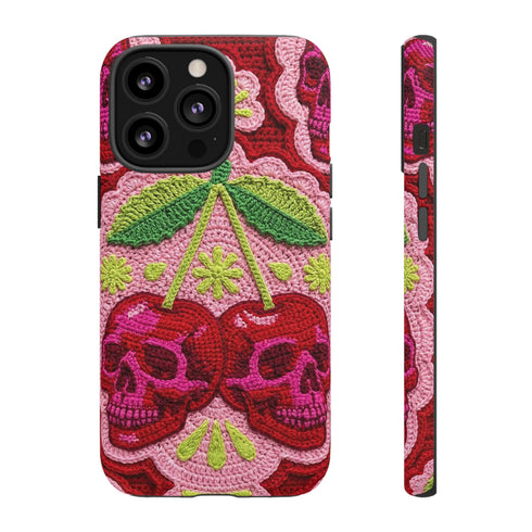 Faux Crochet Cherry Skull Phone Case | Pastel Goth Macabre Matte Cover