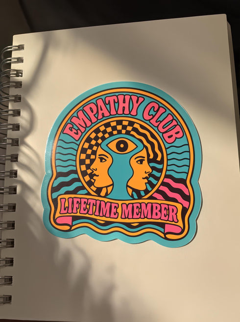 Retro Empathy Club Sticker: 70s Psychedelic Witchy Decal with Spiritual Third Eye for Laptop, Journal