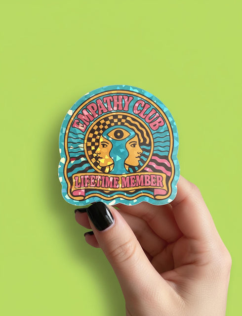 Retro Empathy Club Sticker: 70s Psychedelic Witchy Decal with Spiritual Third Eye for Laptop, Journal