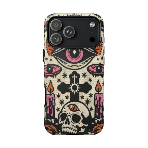 Gothic Faux Crochet Phone Case - Whimsigoth Evil Eye Skull Cover