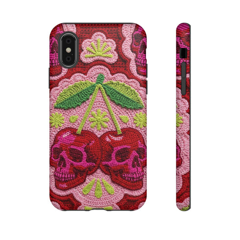Faux Crochet Cherry Skull Phone Case | Pastel Goth Macabre Matte Cover