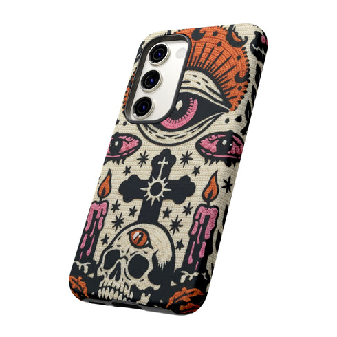 Gothic Faux Crochet Phone Case - Whimsigoth Evil Eye Skull Cover