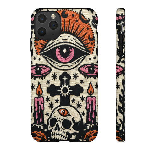 Gothic Faux Crochet Phone Case - Whimsigoth Evil Eye Skull Cover