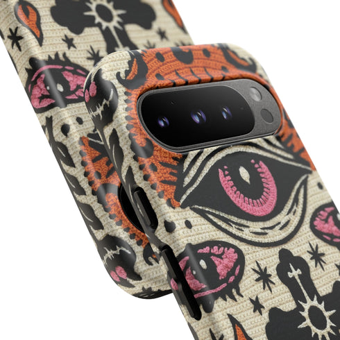 Gothic Faux Crochet Phone Case - Whimsigoth Evil Eye Skull Cover