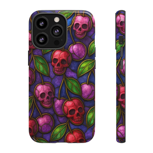 Stained Glass Cherry Skull Phone Case