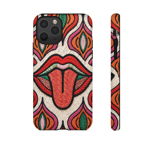 Retro Pop Art Mouth Faux Crochet Phone Case