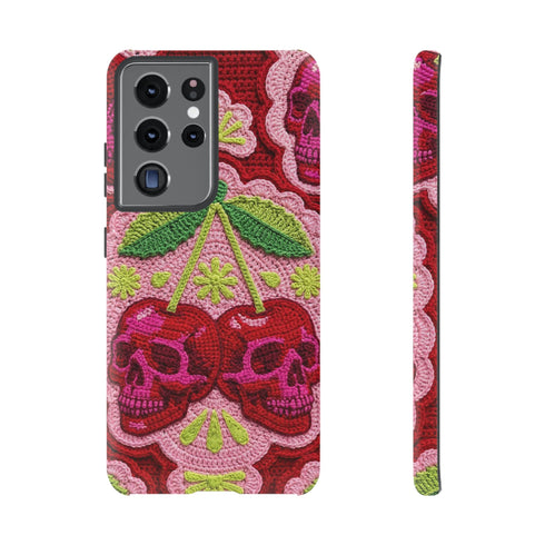Faux Crochet Cherry Skull Phone Case | Pastel Goth Macabre Matte Cover