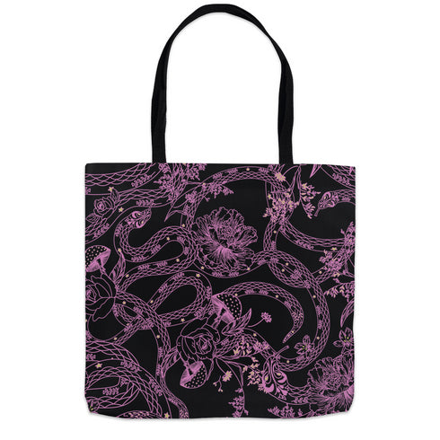 Midnight Garden Serpent Canvas Shoulder Tote in Pink