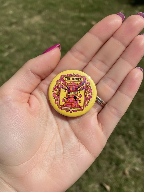 Anti-Ice Tower Tarot Button: Manifesting Abolish ICE Protest Pin for Witchy Activist Badge