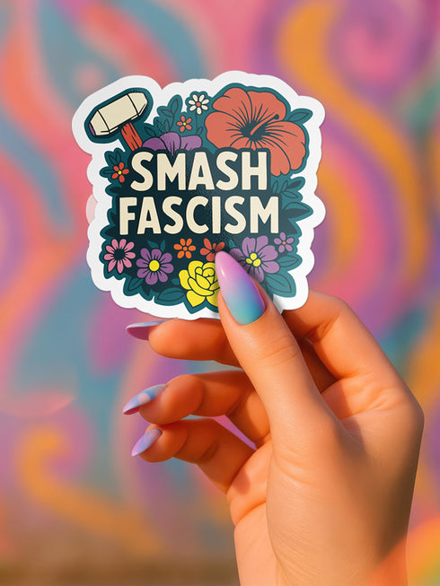 Matte vinyl political sticker sheet measuring 9.8 x 14 inches with 6 unique kiss-cut designs including “Fight for Your Rights,” “Eat the Rich,” “Smash Fascism,” “Disobey,” “Resist,” and “Tax the Rich.” Stickers range from 2 to 3.5 inches in size, printed in full color with floral accents and bold lettering. Weather-resistant and semi-permanent for use on laptops, water bottles, journals, or cars.