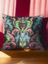 Forget subtle - this is decor that bites back. A mystic feline emerges from a swirl of neon baroque scrollwork, commanding attention with piercing green eyes. Electric blue, candy pink, and acid green dance against midnight black, creating a pattern that transforms any room from boring to bold.