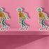A sticker featuring a whimsical skeleton dressed in a green cowboy hat, casually posed with one leg propped up. The skeleton sports a full grin and is adorned with vibrant teal and orange roller skates, adding a playful and surreal touch to the design.