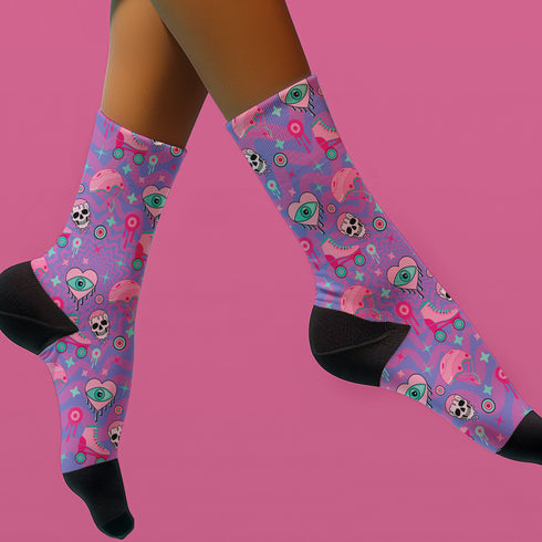 Pink Roller Skate Skull Socks