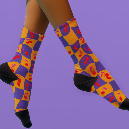 Retro Wavy Cherry Socks in Purple