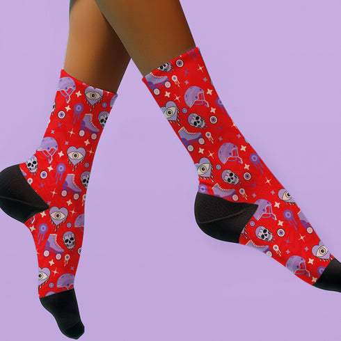 Red Roller Skate Skull Socks