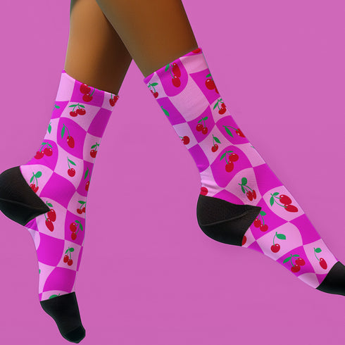 Wavy Cherry Socks in Pink